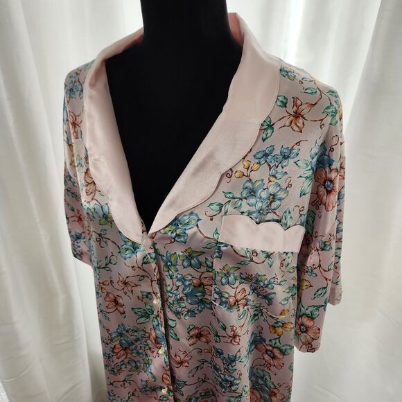 Vintage Satin Nightgown Lauren Alexandra Intimates Floral Pearl Sleep Shirt Vtg - Picture 2 of 12